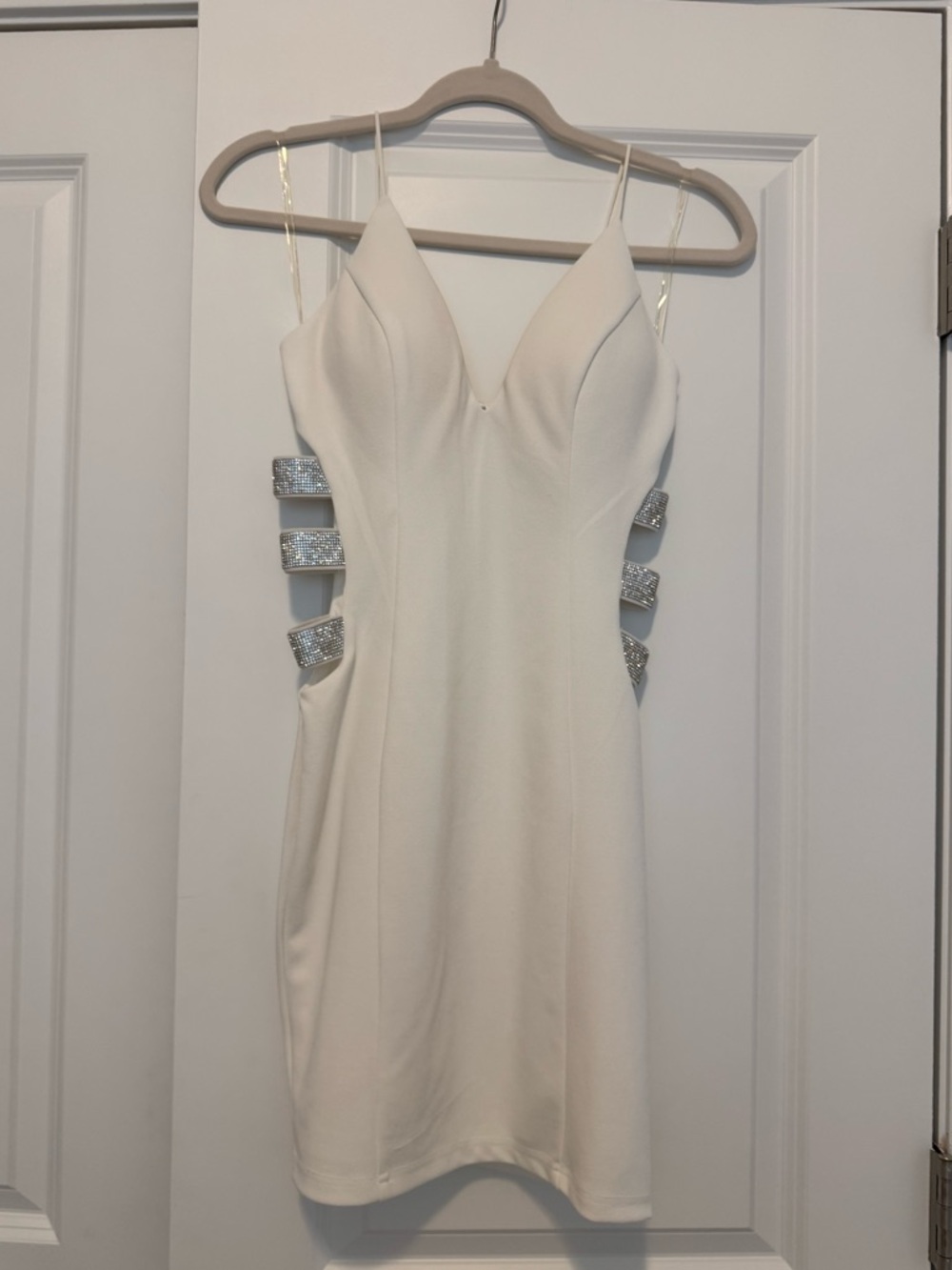 Windsor White Rhinestone Cutout Mini Dress for Bride, Bachelorette, Club